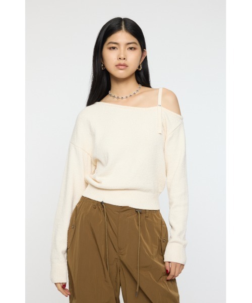 MOUSSY(マウジー)の「BUTTON STRAP O/S トップス(ニット/セーター・レディース・杢グレー/アイボリー/ブラック/ライトブルー・FREE)」の2枚目の写真
