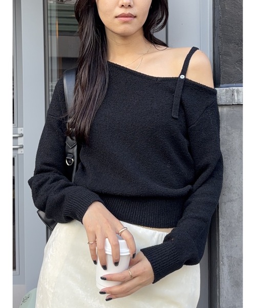 MOUSSY(マウジー)の「BUTTON STRAP O/S トップス(ニット/セーター・レディース・杢グレー/アイボリー/ブラック/ライトブルー・FREE)」の21枚目の写真