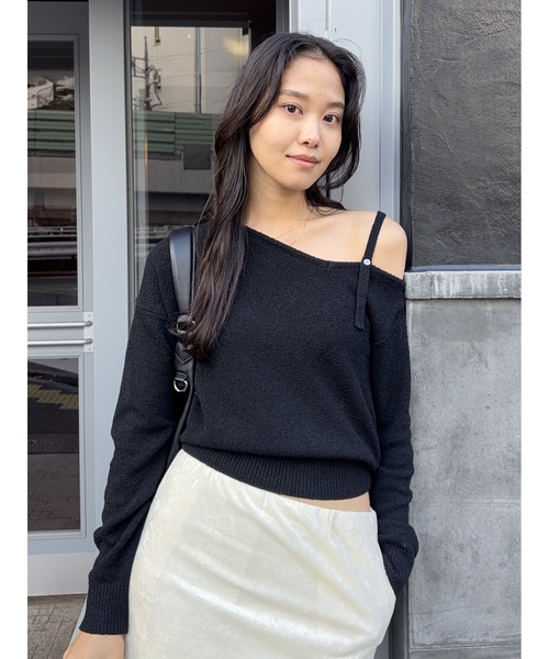 MOUSSY(マウジー)の「BUTTON STRAP O/S トップス(ニット/セーター・レディース・杢グレー/アイボリー/ブラック/ライトブルー・FREE)」の20枚目の写真