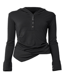 Asymmetrical Draped Hoodie (FL-187_Black)