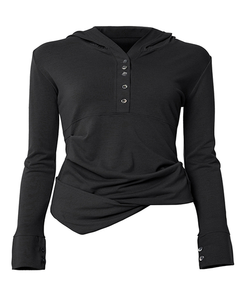Asymmetrical Draped Hoodie (FL-187_Black)