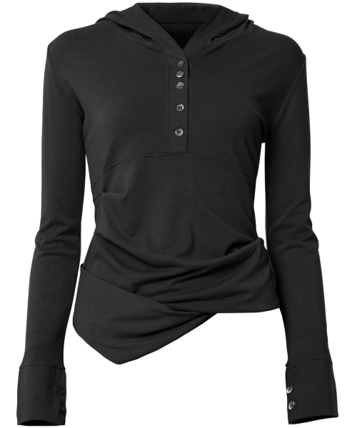 FLAREUP(フレアアップ)の「Asymmetrical Draped Hoodie (FL-187_Black)(パーカー・レディース・ブラック・1/2)」の6枚目の写真
