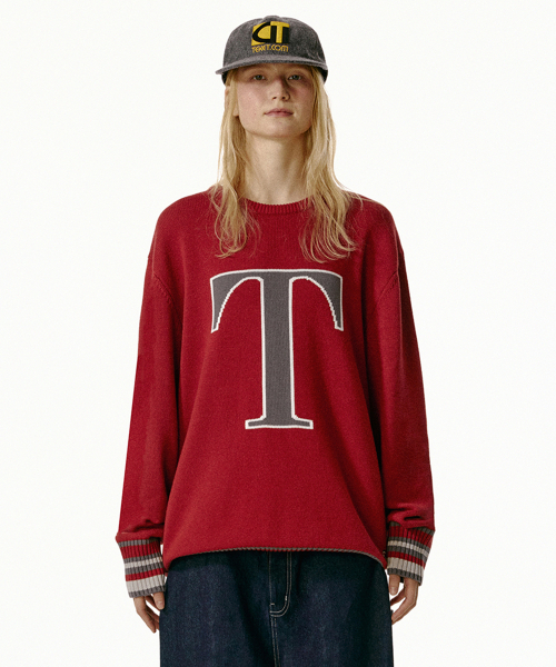 T Loose Knit Sweater Red
