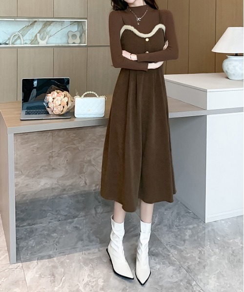 gossip！ロサンゼルス（ゴシップロサンゼルス）の「Y2K ボリュームファーパッチワーク コーデュロイサスペンダーワンピース（ワンピース・レディース・ブラウン/ブラック・L/S/M）」の22枚目の写真