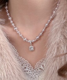 Vini（ヴィニ）の「2way パールネックレス (ストーンチャーム取り外し可能)（ネックレス）」