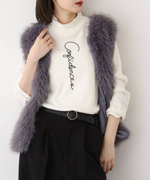 BRODIAEA(ブローディア)の「BRODIAEA ウール混ロゴハイネックプルオーバー 長袖(Tシャツ/カットソー・レディース・オフホワイト/ブルー/ブラック/ベージュ/グレー・40)」の2枚目の写真