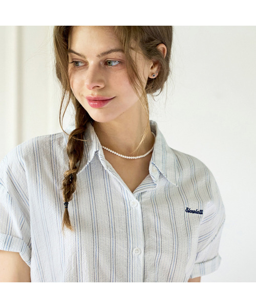 SLOWLOLLI（スローローリ）の「Contrast stripe short-sleeve shirt_2 Colors（シャツ/ブラウス・レディース・ホワイト/Beige・FREE）」の2枚目の写真