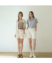 Contrast stripe short-sleeve shirt_2 Colors