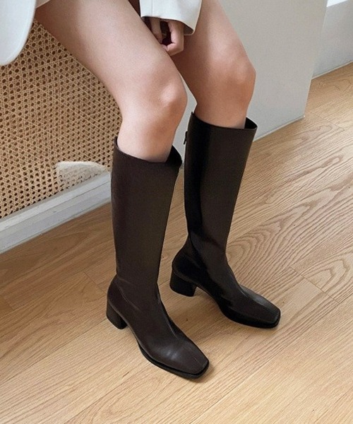 HALEY PESCA（ヘーリーペスカ）の「HALEY PESCA/スクエアトゥ　ヒールロングブーツ（ブーツ・レディース・ブラック/ブラウン・40/38/36）」の2枚目の写真