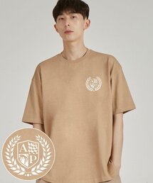 エイピシールドエンブレムラウンドネック15番手コットン半袖Tシャツ_ベージュ