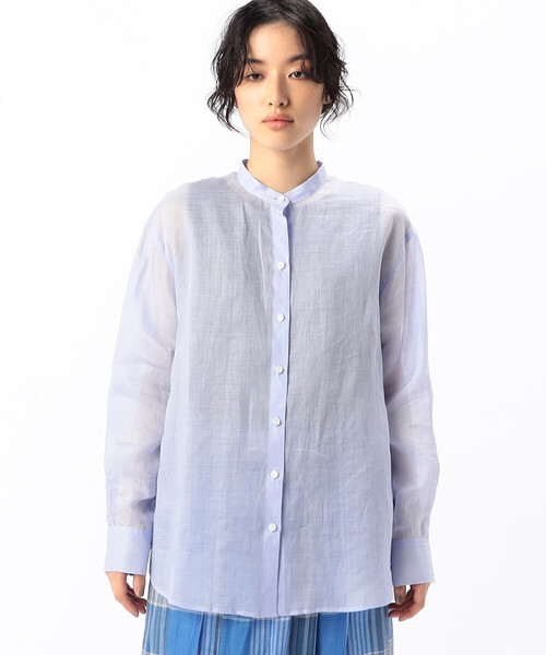 Gabardine K.T(ギャバジンケーティー)の「〔 +サイズ 〕 シアー ラミー麻 バンドカラーシャツ(シャツ/ブラウス・レディース・ブラック/ホワイト・15号)」の11枚目の写真