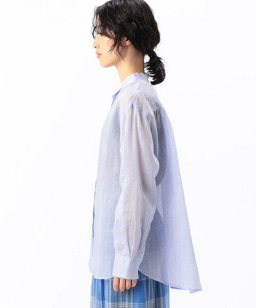 Gabardine K.T(ギャバジンケーティー)の「〔 +サイズ 〕 シアー ラミー麻 バンドカラーシャツ(シャツ/ブラウス・レディース・ブラック/ホワイト・15号)」の12枚目の写真