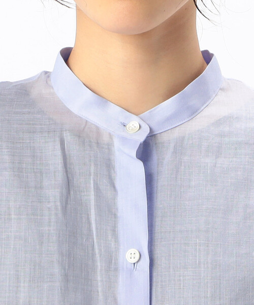Gabardine K.T(ギャバジンケーティー)の「〔 +サイズ 〕 シアー ラミー麻 バンドカラーシャツ(シャツ/ブラウス・レディース・ブラック/ホワイト・15号)」の14枚目の写真