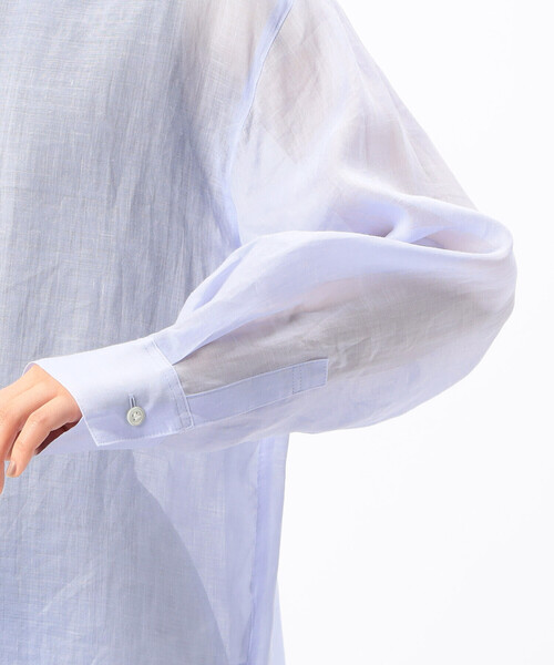 Gabardine K.T(ギャバジンケーティー)の「〔 +サイズ 〕 シアー ラミー麻 バンドカラーシャツ(シャツ/ブラウス・レディース・ブラック/ホワイト・15号)」の15枚目の写真