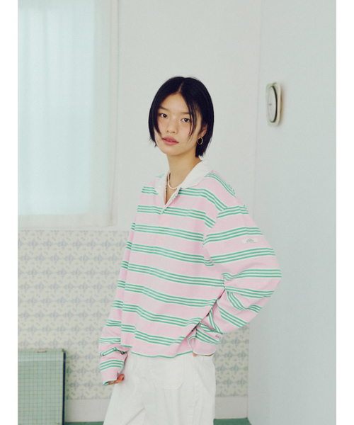 RMRN（アルエームアルエヌ）の「MULTI STRIPE RUGBY T-SHIRT（ポロシャツ・レディース・ピンク・FREE）」の6枚目の写真