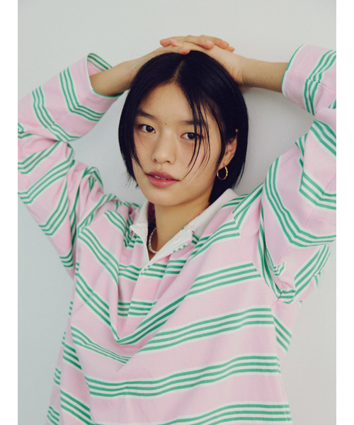 RMRN（アルエームアルエヌ）の「MULTI STRIPE RUGBY T-SHIRT（ポロシャツ・レディース・ピンク・FREE）」の5枚目の写真