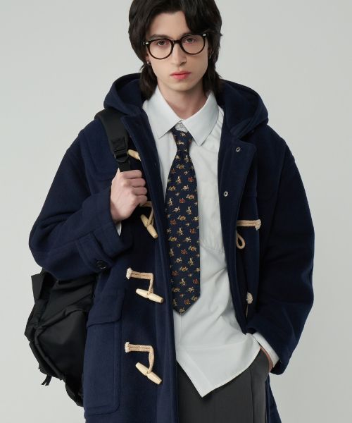 MUSINSA ネイビー ダッフルコート オーバーサイズヘビーダッフルロングコートネイビー（ダッフルコート