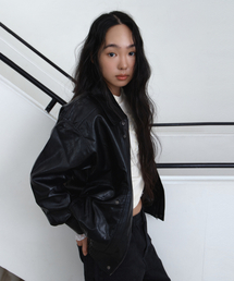 PARAKEET（パラキート）の「オーバーサイズフォウレザーブルゾン（ブラック）（ライダースジャケット）」