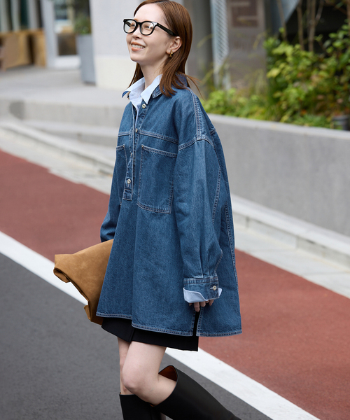 タグ付き✨ スローブイエナ フィールドオーバーチュニック （F） ブルー デニム LE DENIM フィールドオーバーチュニック（シャツ/ブラウス）｜SLOBE