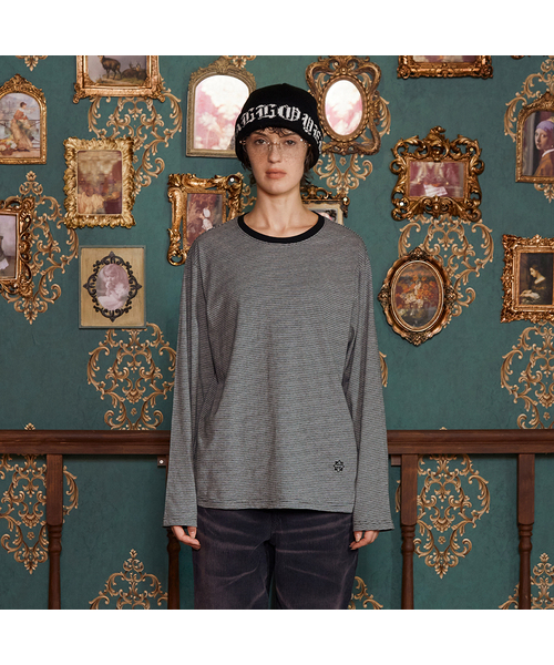 UNALLOYED(アナロイド)の「ロゴストライプロングスリーブTシャツ / ブラック(Tシャツ/カットソー・レディース・S/L/M・FREE)」の1枚目の写真