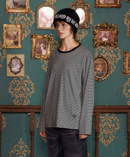 UNALLOYED(アナロイド)の「ロゴストライプロングスリーブTシャツ / ブラック(Tシャツ/カットソー・レディース・S/L/M・FREE)」の4枚目の写真