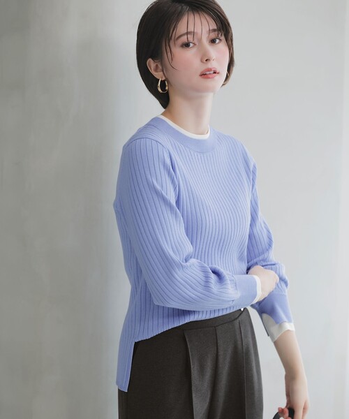 ANY SIS(エニィスィス)の「【WEB・一部店舗限定】ダブルカラー ニット(ニット/セーター・レディース・オレンジ系/ベージュ系/スカイブルー系/ホワイト系/ネイビー系/ライトイエロー系・X-LARGE)」の4枚目の写真