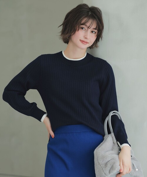 ANY SIS(エニィスィス)の「【WEB・一部店舗限定】ダブルカラー ニット(ニット/セーター・レディース・オレンジ系/ベージュ系/スカイブルー系/ホワイト系/ネイビー系/ライトイエロー系・X-LARGE)」の5枚目の写真