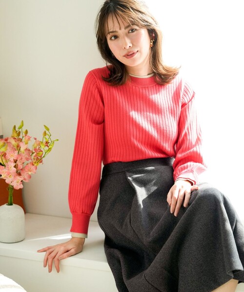 ANY SIS(エニィスィス)の「【WEB・一部店舗限定】ダブルカラー ニット(ニット/セーター・レディース・オレンジ系/ベージュ系/スカイブルー系/ホワイト系/ネイビー系/ライトイエロー系・X-LARGE)」の1枚目の写真