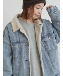 Samansa Mos2 | デニムボアジャケット(ノーカラージャケット)