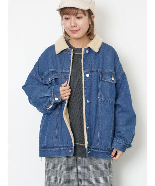 Samansa Mos2（サマンサ モスモス）の「デニムボアジャケット（ノーカラージャケット・レディース・ネイビー/ブラック/ブルー・F）」の6枚目の写真