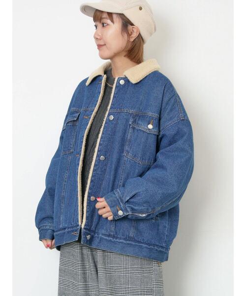 Samansa Mos2（サマンサ モスモス）の「デニムボアジャケット（ノーカラージャケット・レディース・ネイビー/ブラック/ブルー・F）」の7枚目の写真