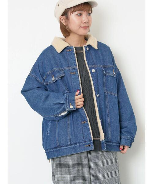 Samansa Mos2（サマンサ モスモス）の「デニムボアジャケット（ノーカラージャケット・レディース・ネイビー/ブラック/ブルー・F）」の8枚目の写真
