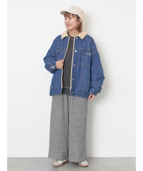 Samansa Mos2（サマンサ モスモス）の「デニムボアジャケット（ノーカラージャケット・レディース・ネイビー/ブラック/ブルー・F）」の10枚目の写真