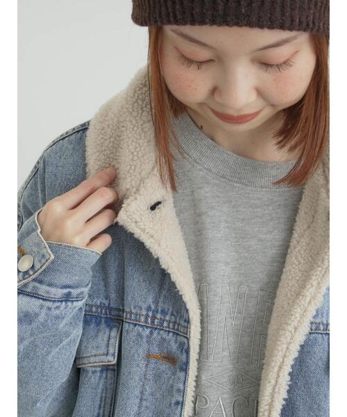 Samansa Mos2（サマンサ モスモス）の「デニムボアジャケット（ノーカラージャケット・レディース・ネイビー/ブラック/ブルー・F）」の13枚目の写真