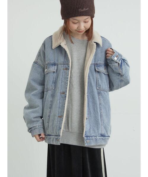 Samansa Mos2（サマンサ モスモス）の「デニムボアジャケット（ノーカラージャケット・レディース・ネイビー/ブラック/ブルー・F）」の15枚目の写真