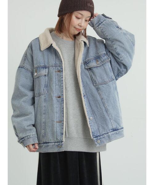 Samansa Mos2（サマンサ モスモス）の「デニムボアジャケット（ノーカラージャケット・レディース・ネイビー/ブラック/ブルー・F）」の16枚目の写真