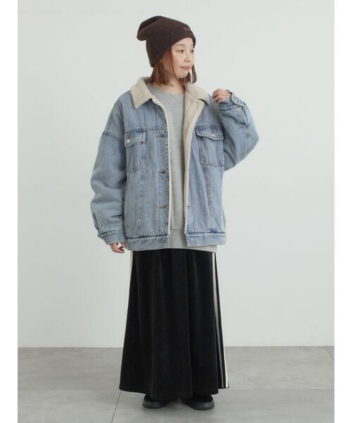 Samansa Mos2（サマンサ モスモス）の「デニムボアジャケット（ノーカラージャケット・レディース・ネイビー/ブラック/ブルー・F）」の18枚目の写真