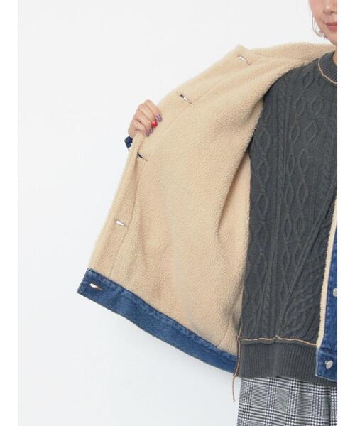 セール】デニムボアジャケット（ノーカラージャケット）｜Samansa Mos2