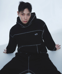 COVERSTITCH LINE HOODIE-[BLACK]