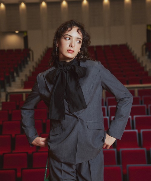 Callarus（カラルス）の「＜単品＞シアーボイルボウタイリボンデザインブラウス〔Callarus〕（シャツ/ブラウス・レディース・ホワイト×ブラック/ブラック/オフホワイト・S/M/L/LL/3L）」の22枚目の写真