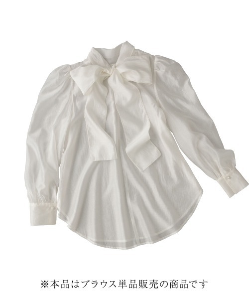 Callarus（カラルス）の「＜単品＞シアーボイルボウタイリボンデザインブラウス〔Callarus〕（シャツ/ブラウス・レディース・ホワイト×ブラック/ブラック/オフホワイト・S/M/L/LL/3L）」の4枚目の写真