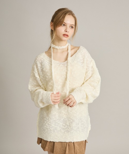 apres jour mignon(アプレジュールミニョン)の「2WAYスラブネップニット(ニット/セーター・レディース・ブラック/オフホワイト/グレー・フリー/LARGE)」の5枚目の写真