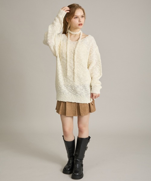 apres jour mignon(アプレジュールミニョン)の「2WAYスラブネップニット(ニット/セーター・レディース・ブラック/オフホワイト/グレー・フリー/LARGE)」の8枚目の写真