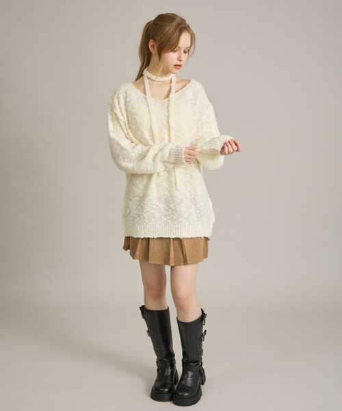 apres jour mignon(アプレジュールミニョン)の「2WAYスラブネップニット(ニット/セーター・レディース・ブラック/オフホワイト/グレー・フリー/LARGE)」の9枚目の写真