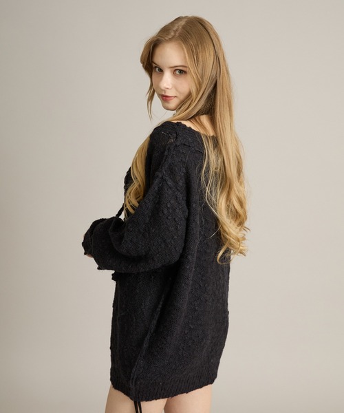 apres jour mignon(アプレジュールミニョン)の「2WAYスラブネップニット(ニット/セーター・レディース・ブラック/オフホワイト/グレー・フリー/LARGE)」の18枚目の写真
