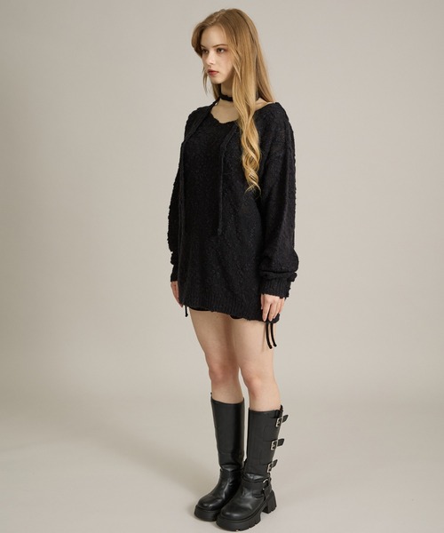 apres jour mignon(アプレジュールミニョン)の「2WAYスラブネップニット(ニット/セーター・レディース・ブラック/オフホワイト/グレー・フリー/LARGE)」の22枚目の写真