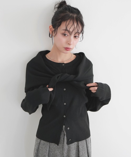 LIAN（リアン）の「ストールセットクルーネックカーディガン（カーディガン/ボレロ・レディース・ピンク/ブラック/オフホワイト/杢グレー・FREE）」の3枚目の写真