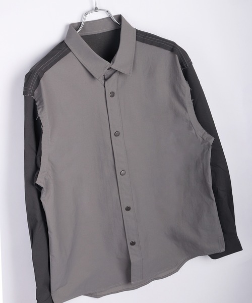 WESTSEA（ウエストシー）の「オーバーサイズ 配色切替 長袖シャツ（シャツ/ブラウス・メンズ・グレー/カーキ・M/L/XL）」の5枚目の写真