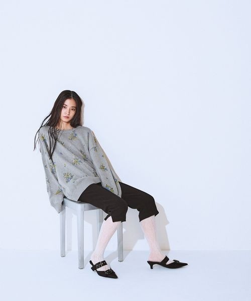 コットンフラワープリントプルオーバー/650165（ニット/セーター