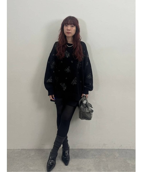 JEANASIS（ジーナシス）の「コットンフラワープリントプルオーバー/650165（ニット/セーター・レディース・ホワイト系その他/ブラック系その他/グレー系その他・FREE）」の5枚目の写真